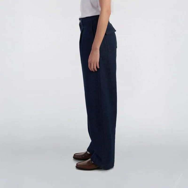 EDWIN W Nora Pant in Coral Blue Denim