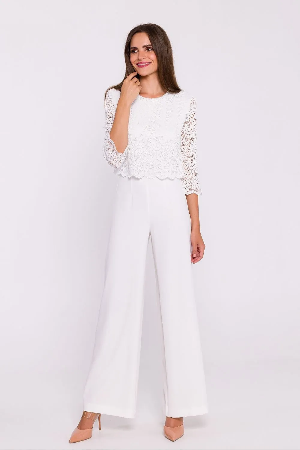 Elegant lace top wide legs jumpsuit