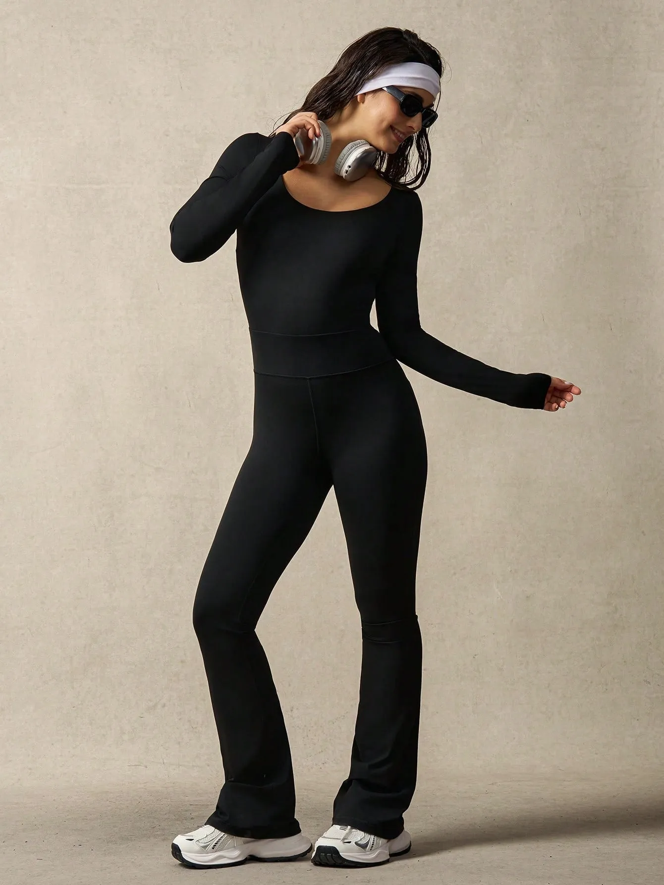 Elegant Square Neck Cross-Back Jumpsuit – Slim Fit, Long Sleeve Chic Style