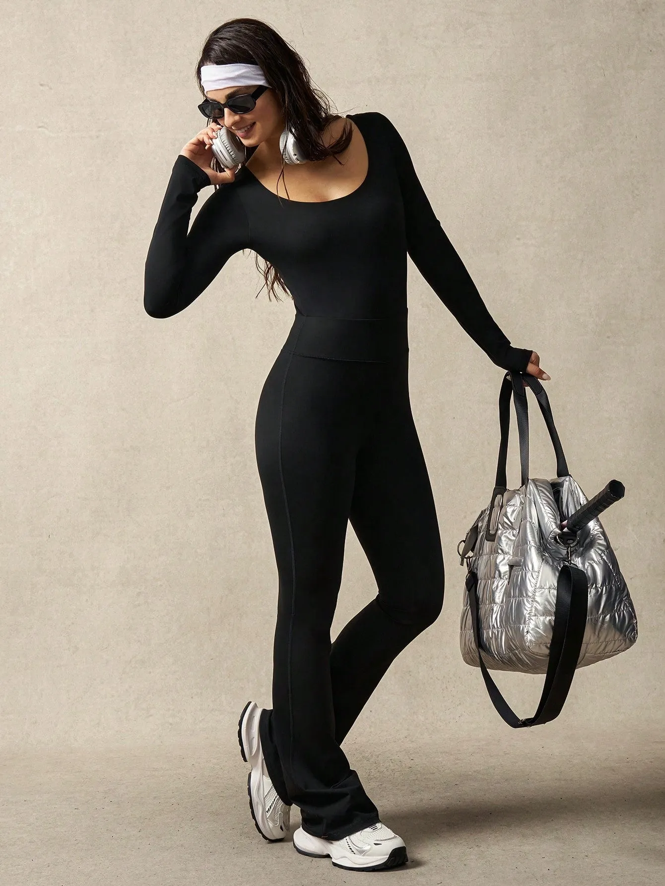 Elegant Square Neck Cross-Back Jumpsuit – Slim Fit, Long Sleeve Chic Style