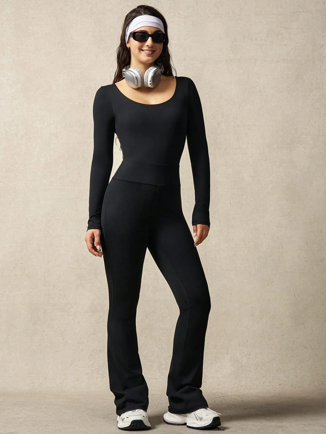 Elegant Square Neck Cross-Back Jumpsuit – Slim Fit, Long Sleeve Chic Style