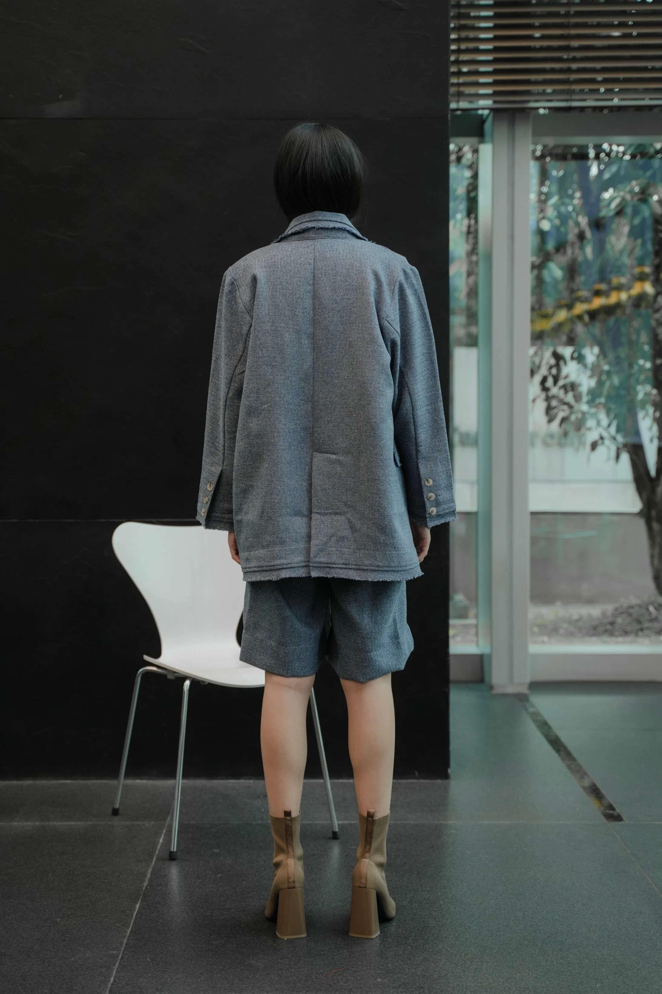 ELXIEL TWEED BLAZER IN PANSY BLUE