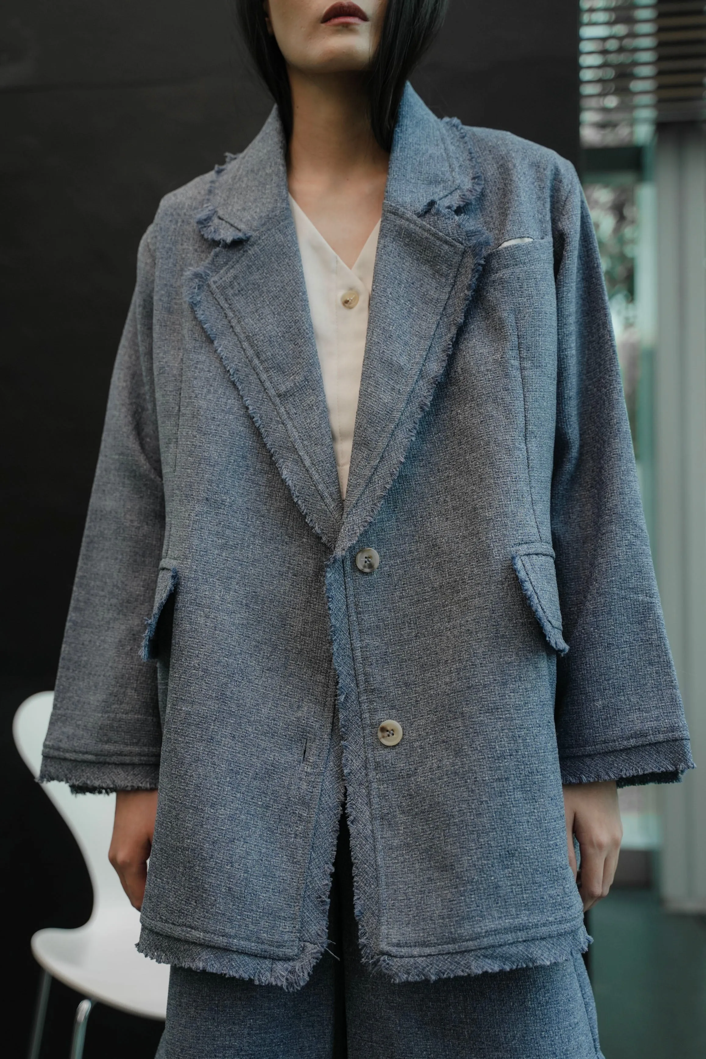 ELXIEL TWEED BLAZER IN PANSY BLUE