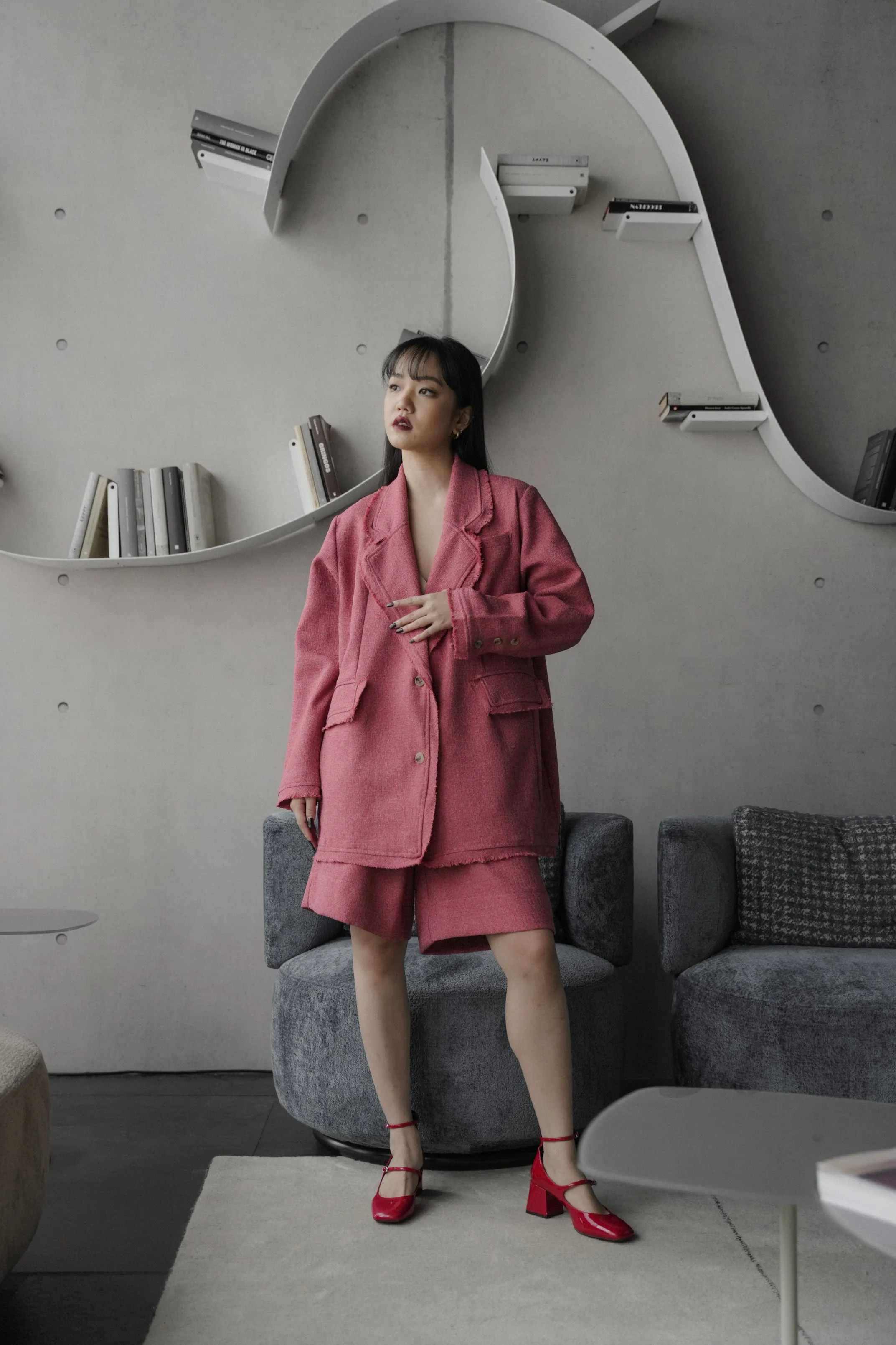 ELXIEL TWEED BLAZER IN POPPY LILY