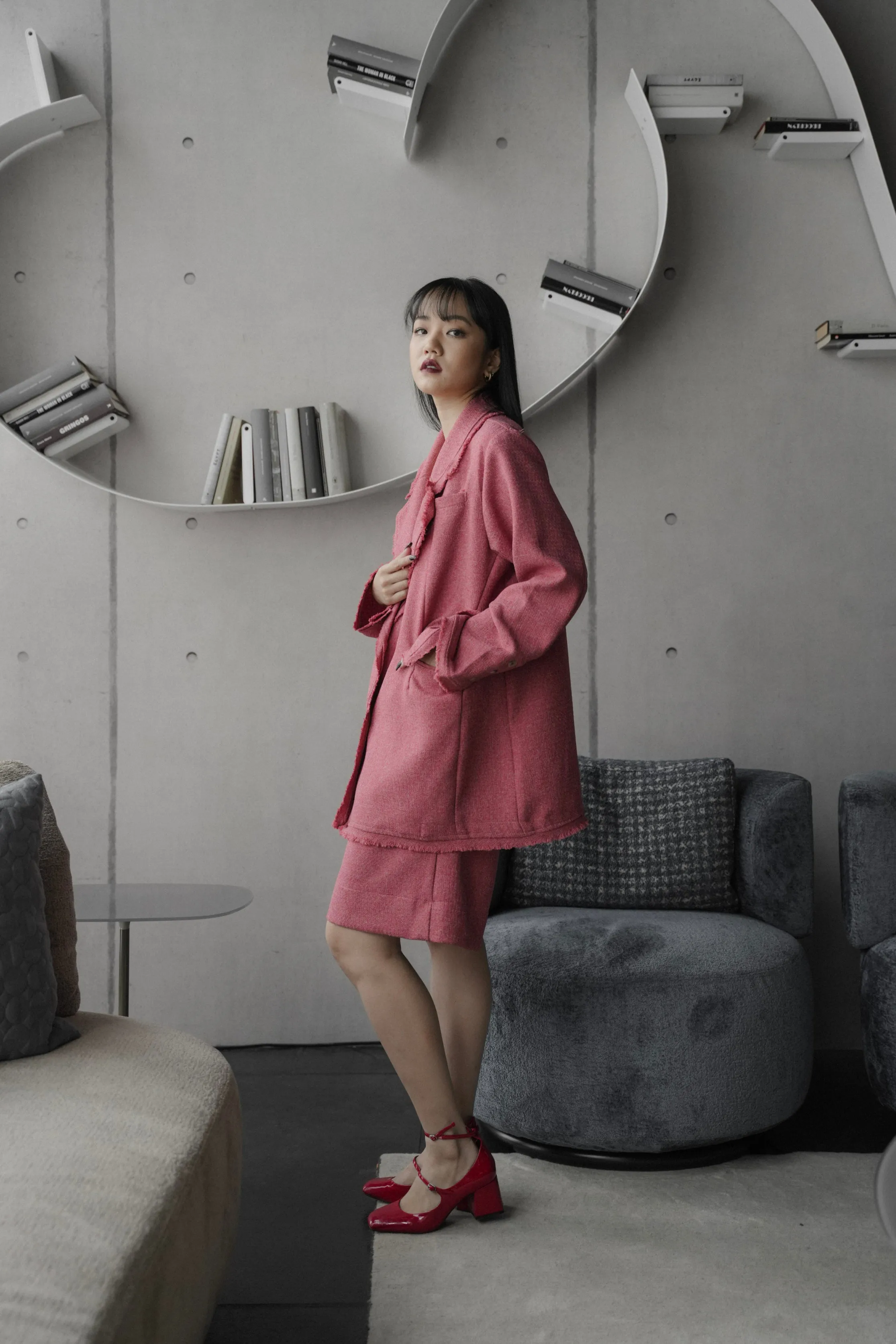 ELXIEL TWEED BLAZER IN POPPY LILY