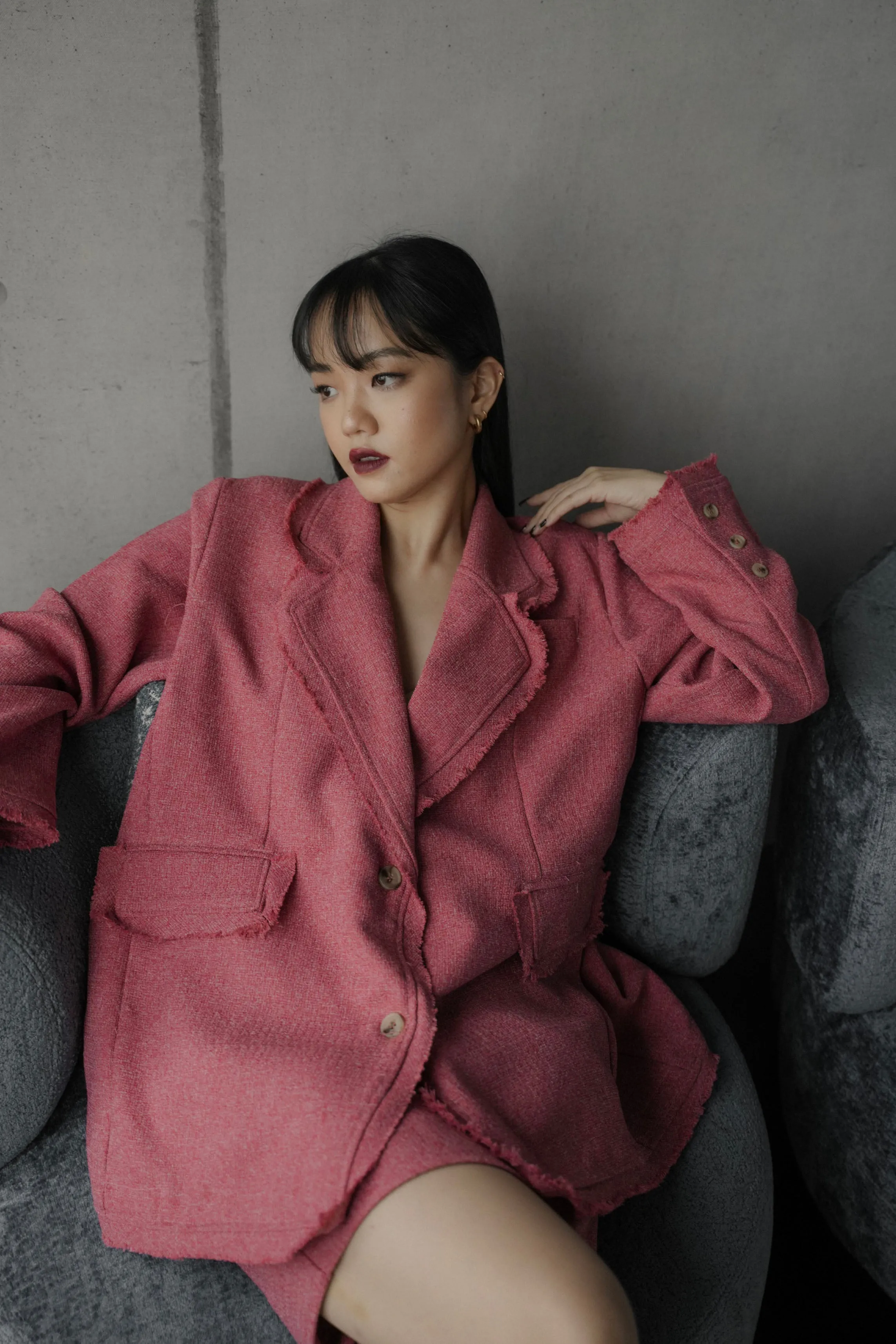 ELXIEL TWEED BLAZER IN POPPY LILY