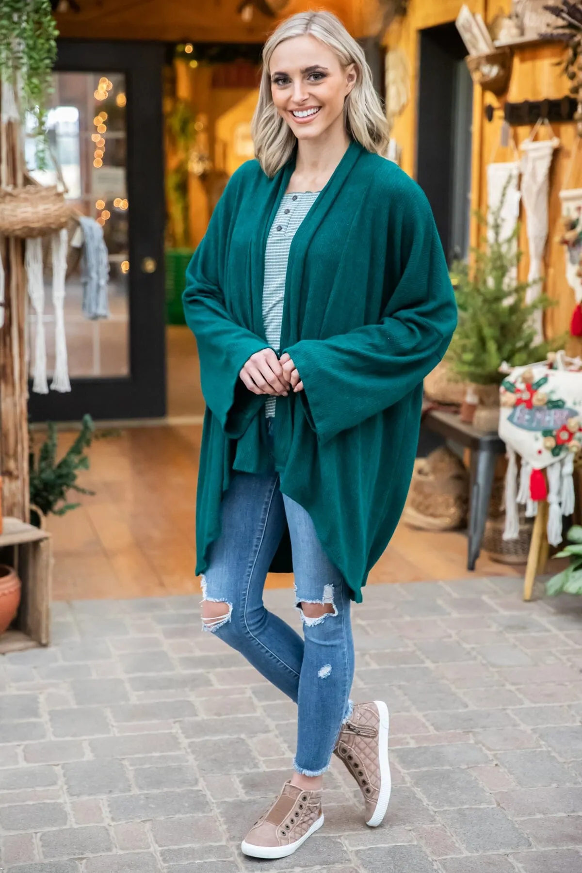 Emerald Green Drop Shoulder Cardigan