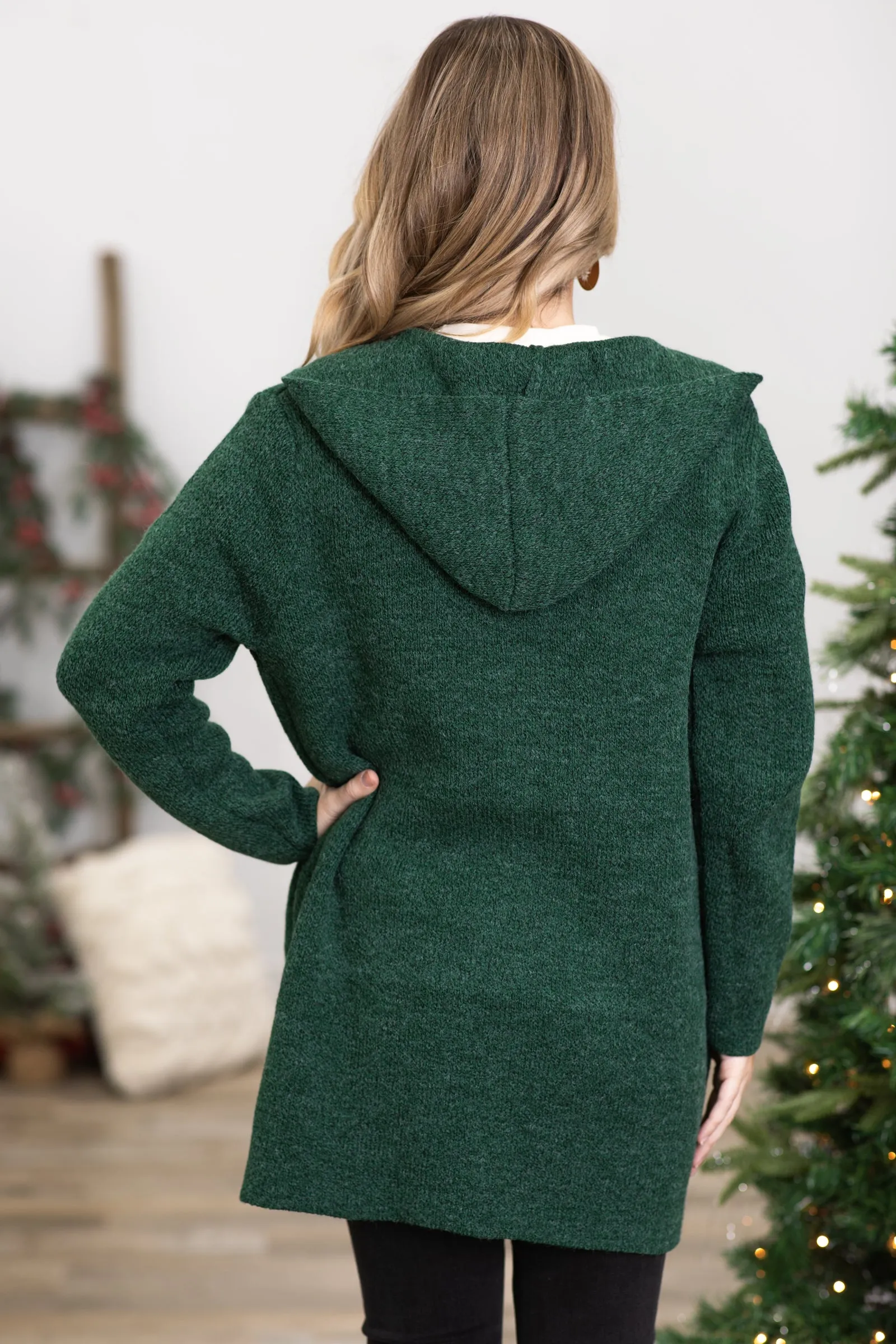 Emerald Green Hooded Cardigan With Pockets