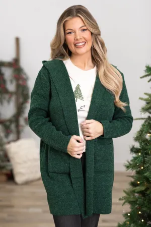 Emerald Green Hooded Cardigan With Pockets