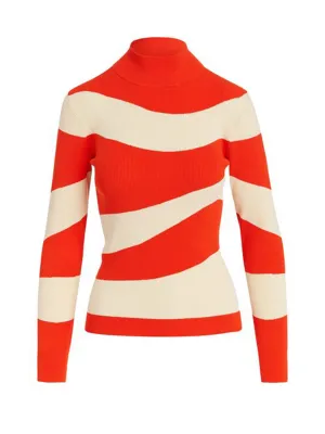 Essentiel Antwerp Goose Wavy Knit Pull in Red / Ecru