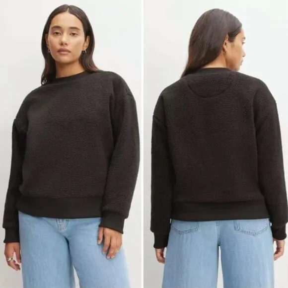 Everlane The ReNew Fleece Oversized Crew Black Extra Small NWT Teddy Sweatshirt