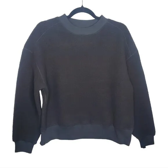 Everlane The ReNew Fleece Oversized Crew Black Extra Small NWT Teddy Sweatshirt