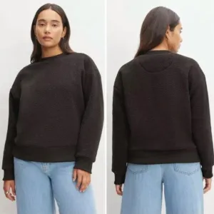 Everlane The ReNew Fleece Oversized Crew Black Extra Small NWT Teddy Sweatshirt