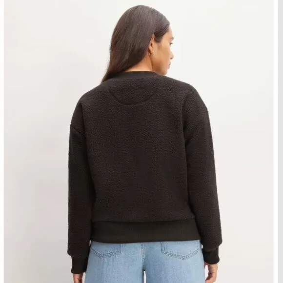Everlane The ReNew Fleece Oversized Crew Black Extra Small NWT Teddy Sweatshirt