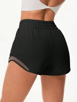 Exploreva Solid Color Sports Shorts – Mesh Panel & Zipper Pocket for Activewear