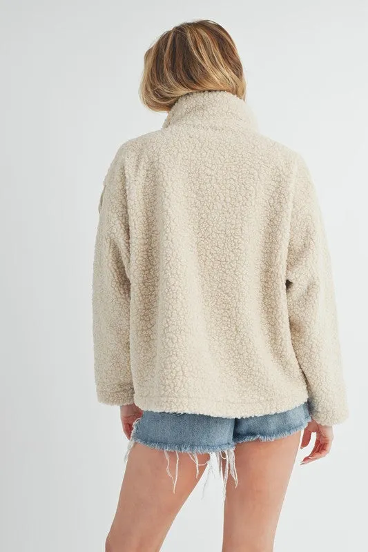 Fake Two Piece Turtleneck Sherpa Jacket with Pockets