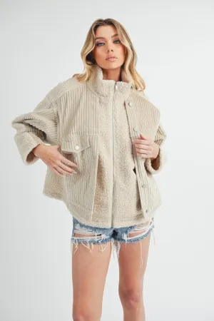 Fake Two Piece Turtleneck Sherpa Jacket with Pockets