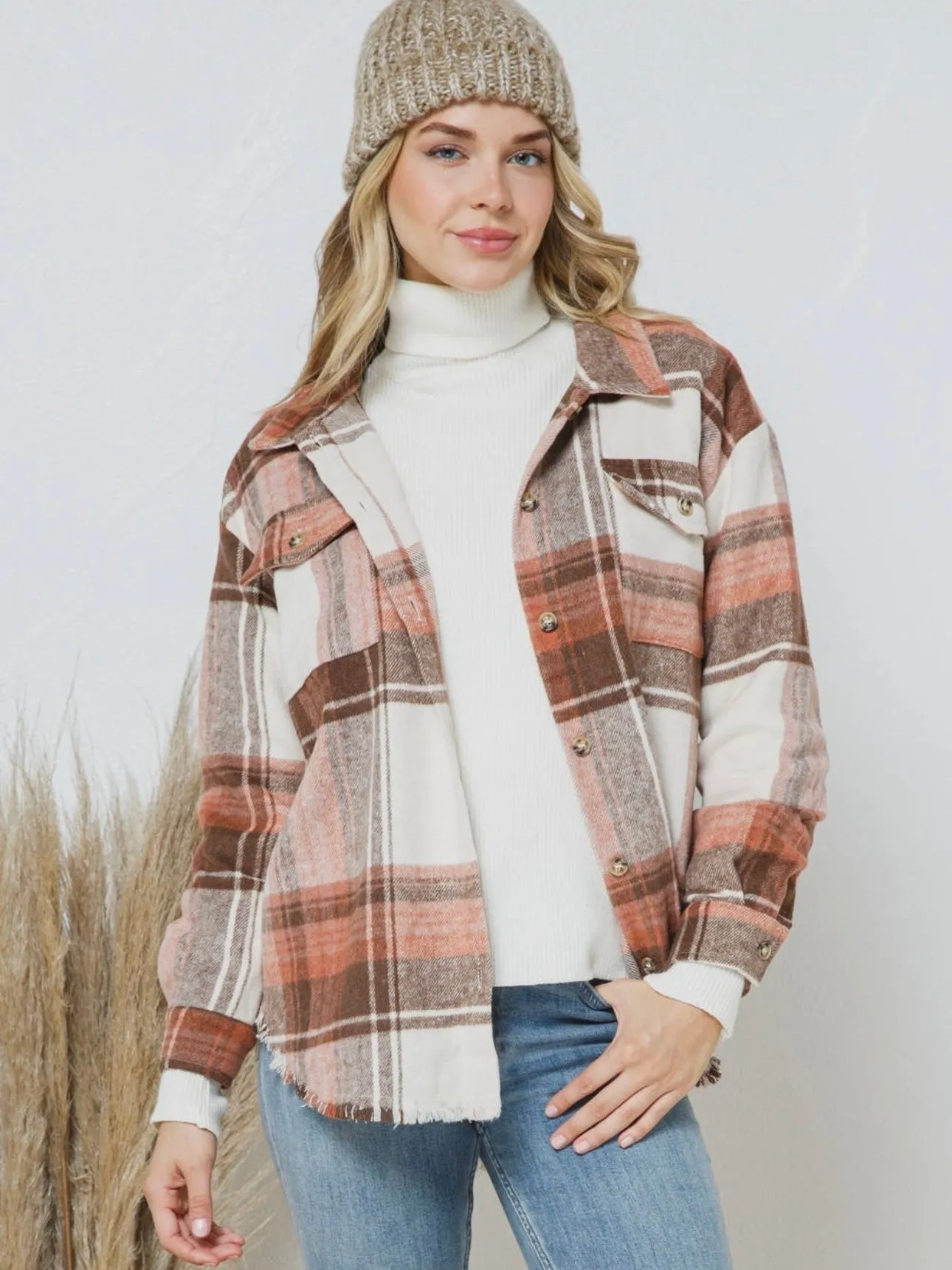 Fall Feeling Plaid Shacket: Rust Mix
