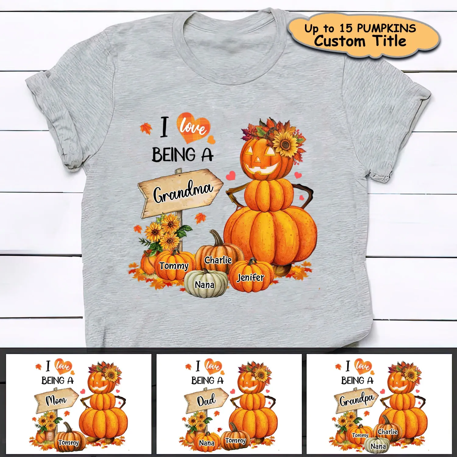 Fall Grandma Pumpkin Personalized Shirt