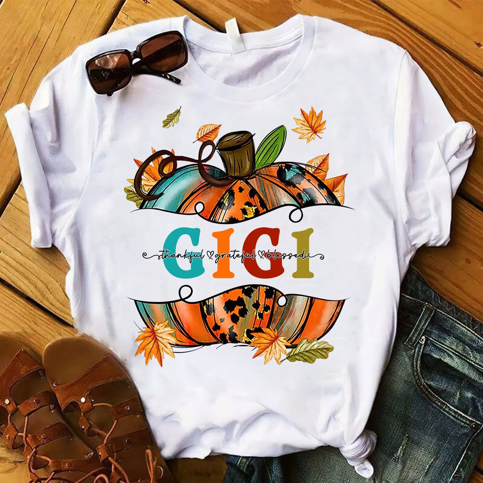 Fall Pumpkin Thankful Blessed Gigi Shirt 941