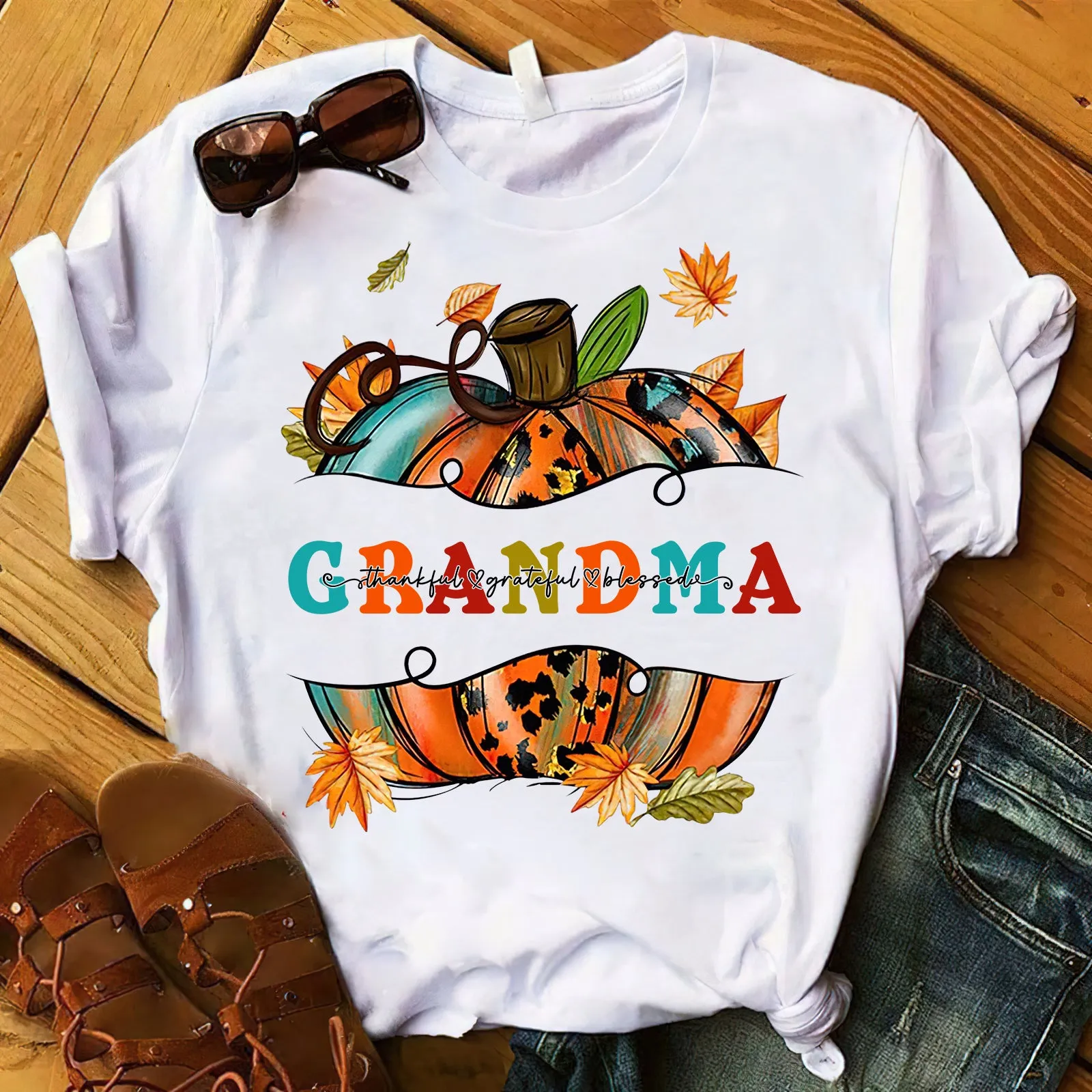 Fall Pumpkin Thankful Blessed Grandma Shirt
