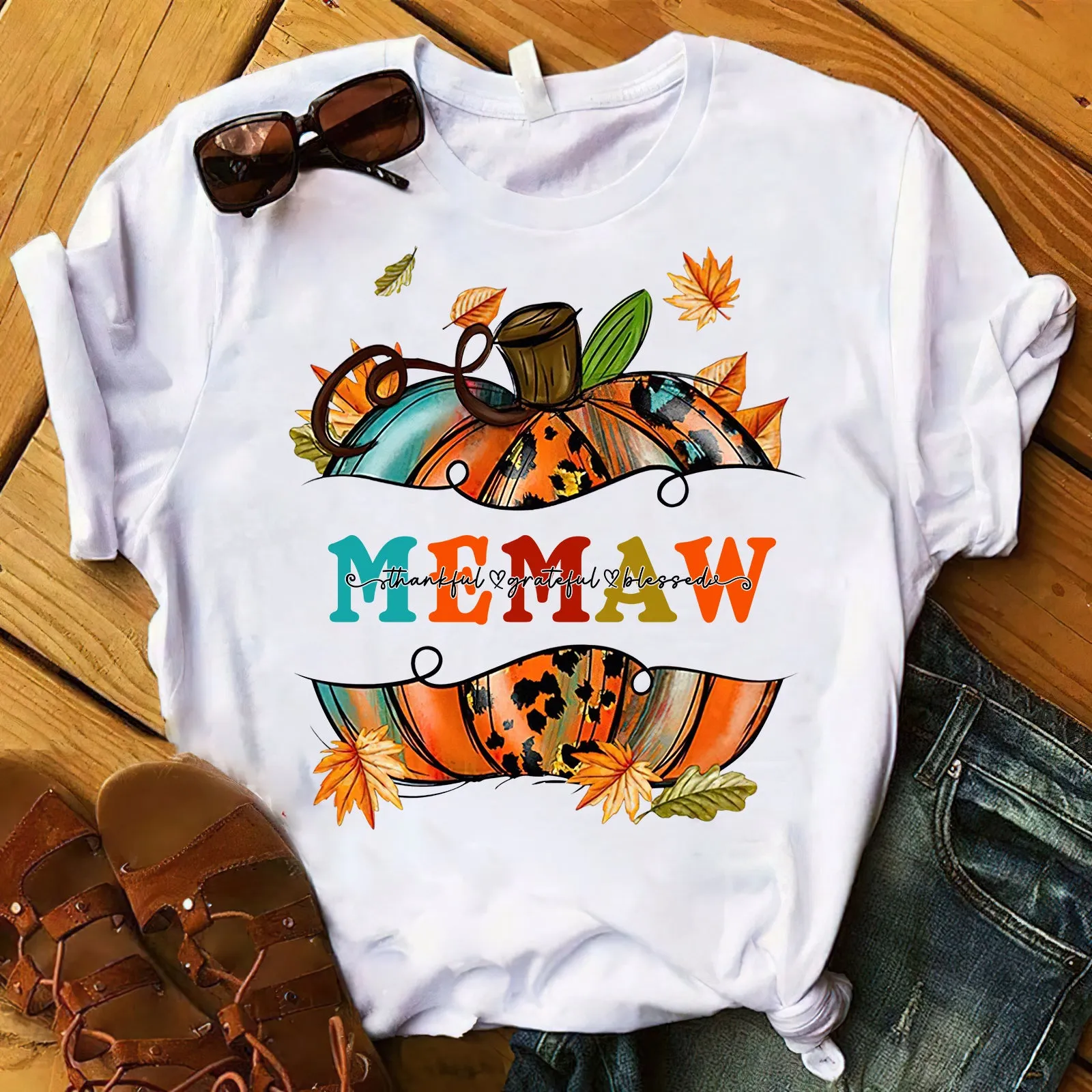 Fall Pumpkin Thankful Blessed Memaw Shirt 948