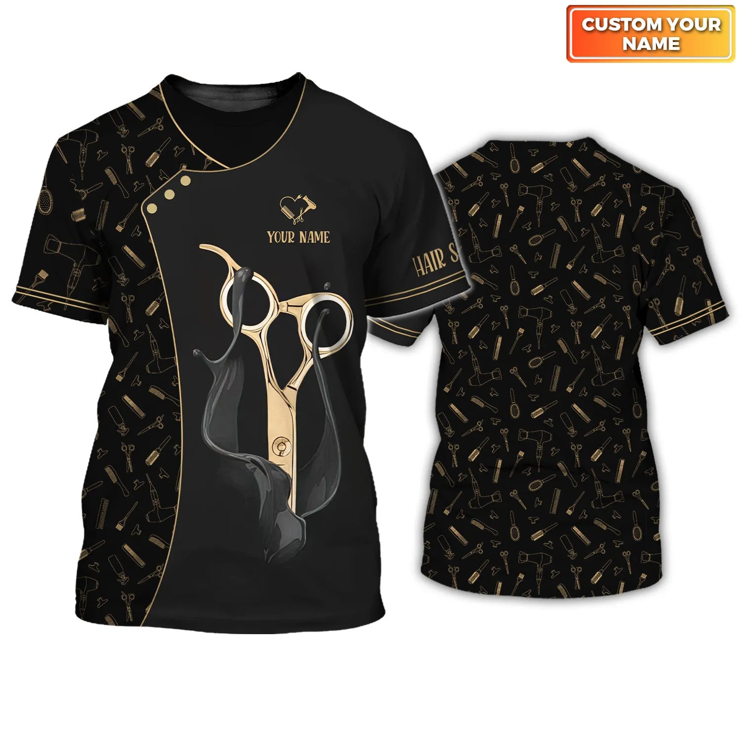 Fashion Custom Hair Uniform Hairdresser Tee Shirt Hairstylist Tools T-Shirts (Non workwear)