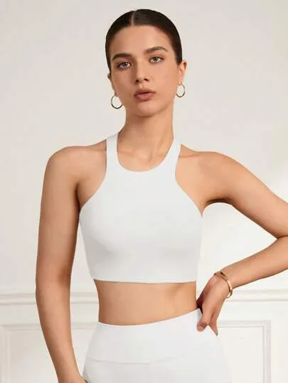 Fashionable Solid Color Hollow Out Sports Bra – Summer Activewear
