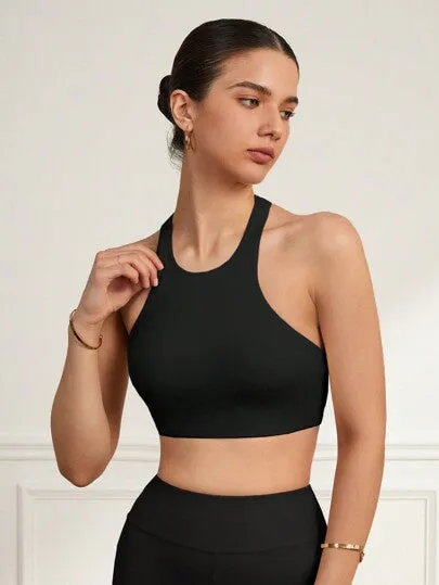 Fashionable Solid Color Hollow Out Sports Bra – Summer Activewear