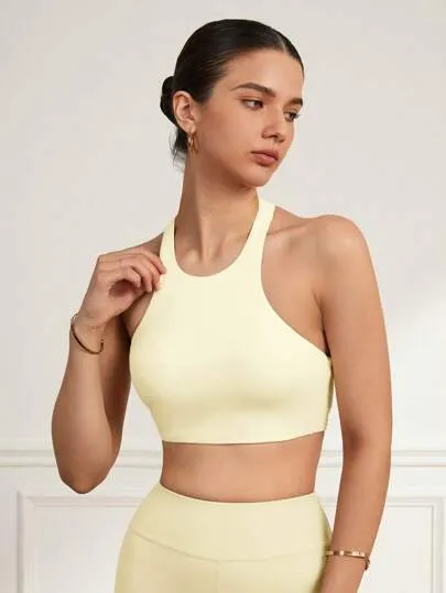 Fashionable Solid Color Hollow Out Sports Bra – Summer Activewear