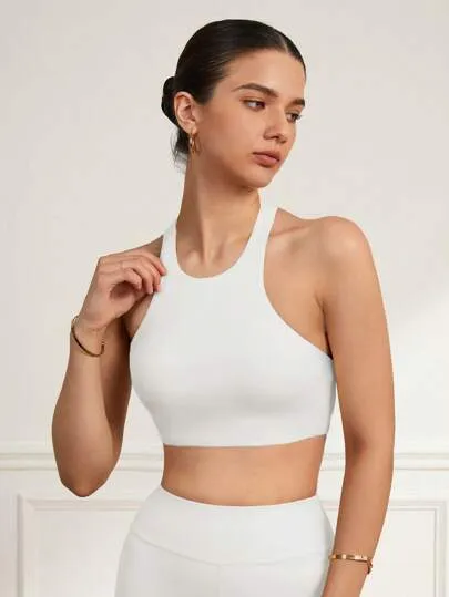 Fashionable Solid Color Hollow Out Sports Bra – Summer Activewear