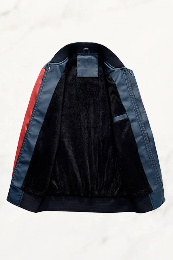 Faux Leather Baseball Jacket