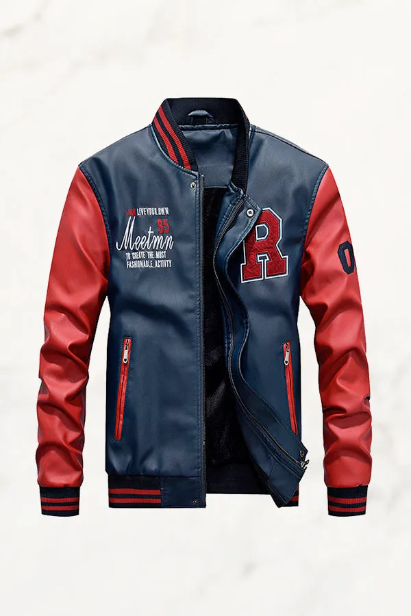 Faux Leather Baseball Jacket