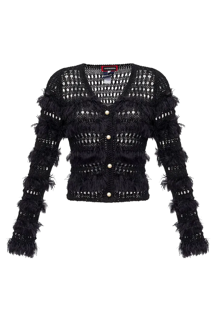 Feather Silk-Blend Cardigan | Black