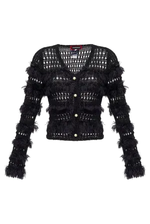 Feather Silk-Blend Cardigan | Black