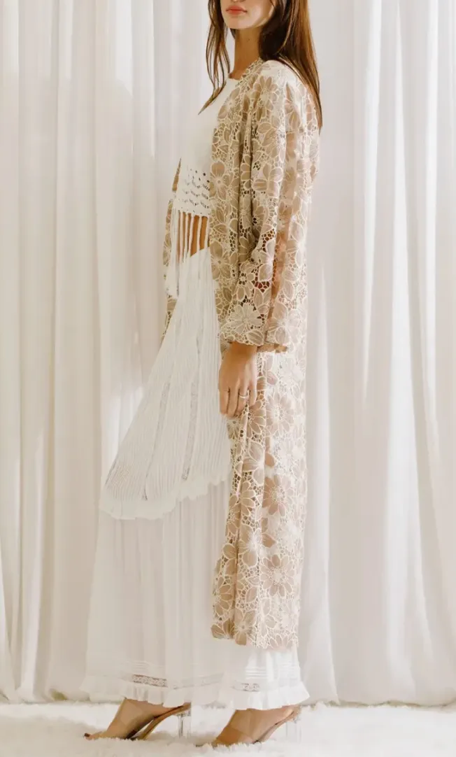 Floral Lace Open Front Kimono Robe