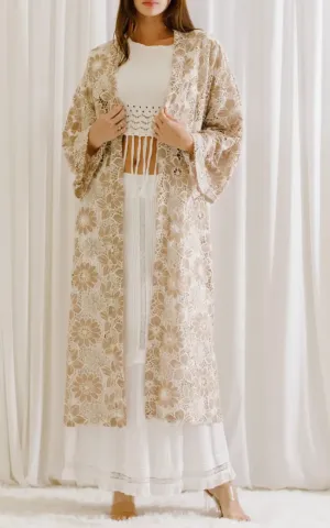 Floral Lace Open Front Kimono Robe