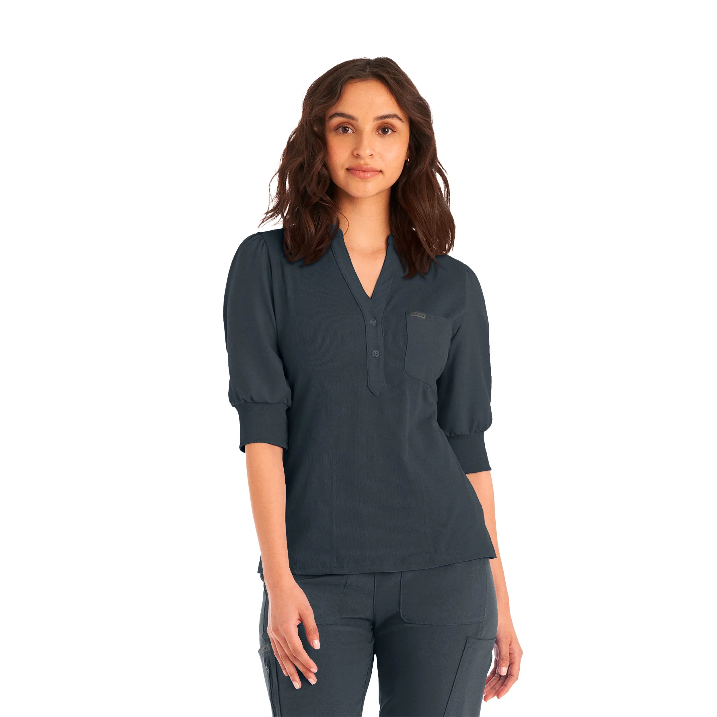 Forward LT114 Women's 3 Pocket Y Neck Scrub Top Pewter