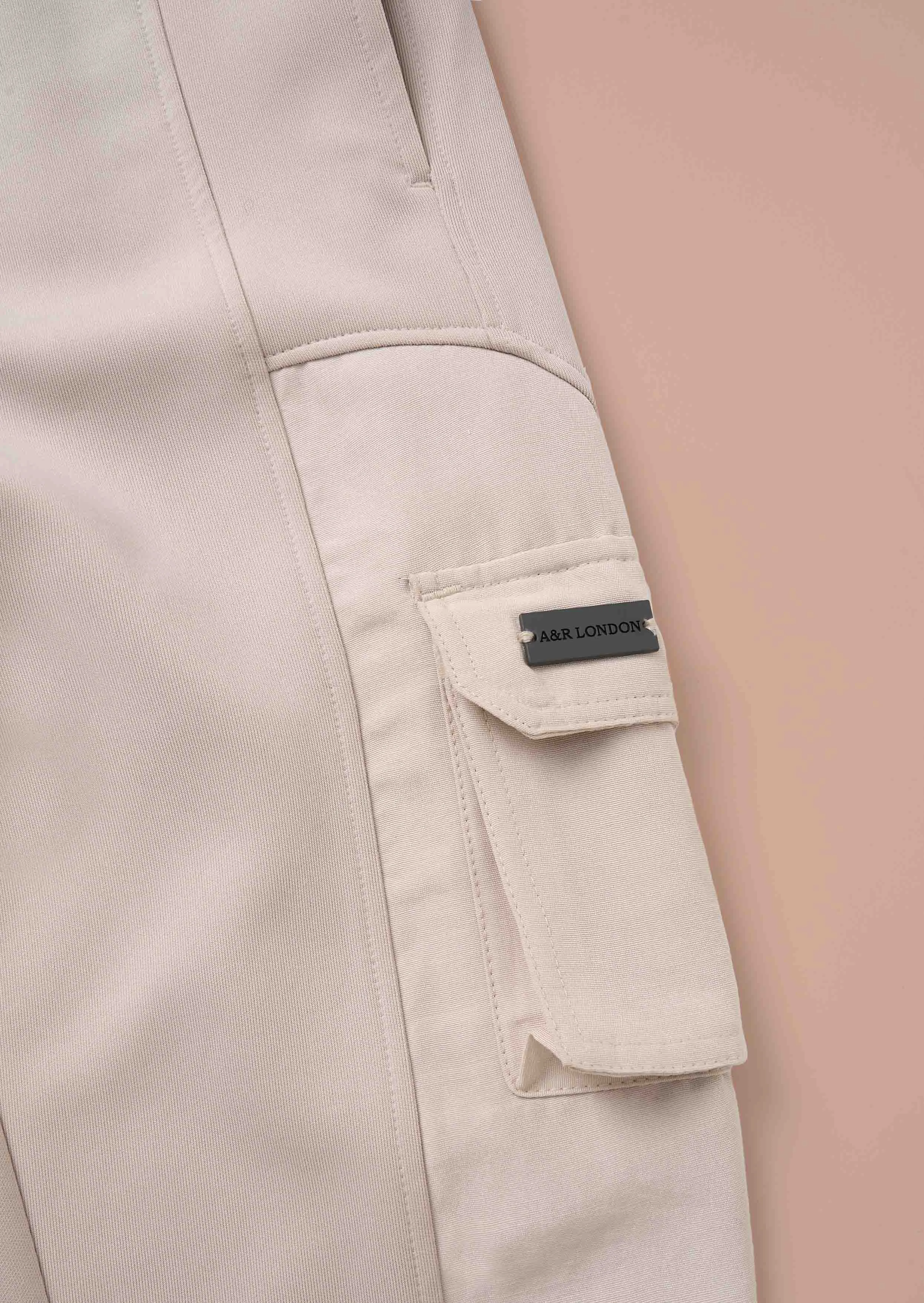 Frank Cream Panelled Mix Fabric Joggers