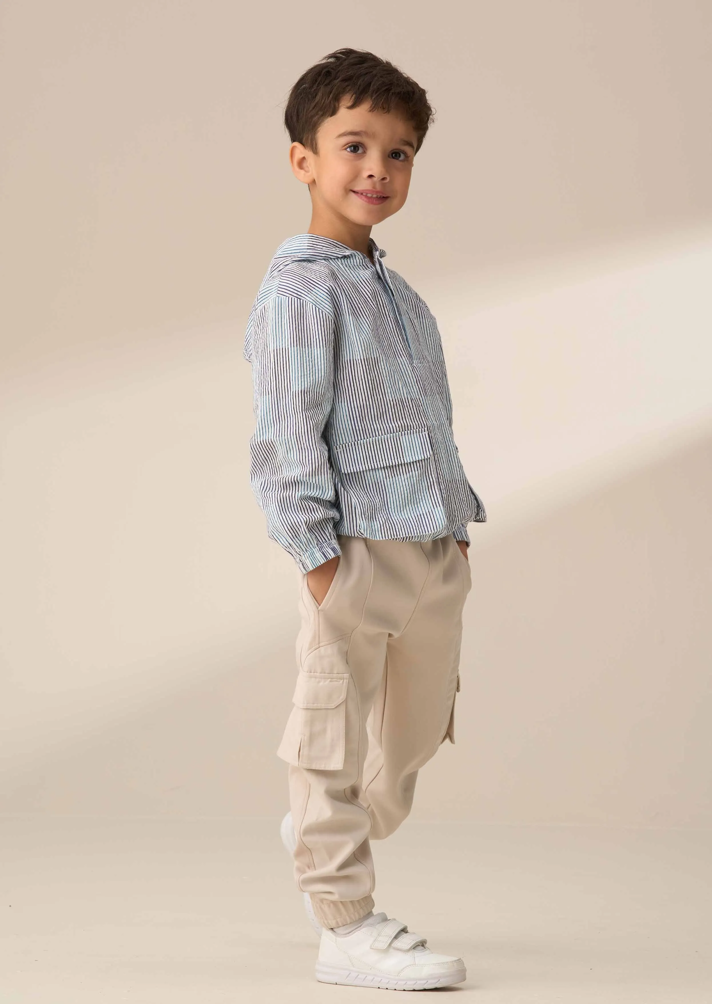 Frank Cream Panelled Mix Fabric Joggers