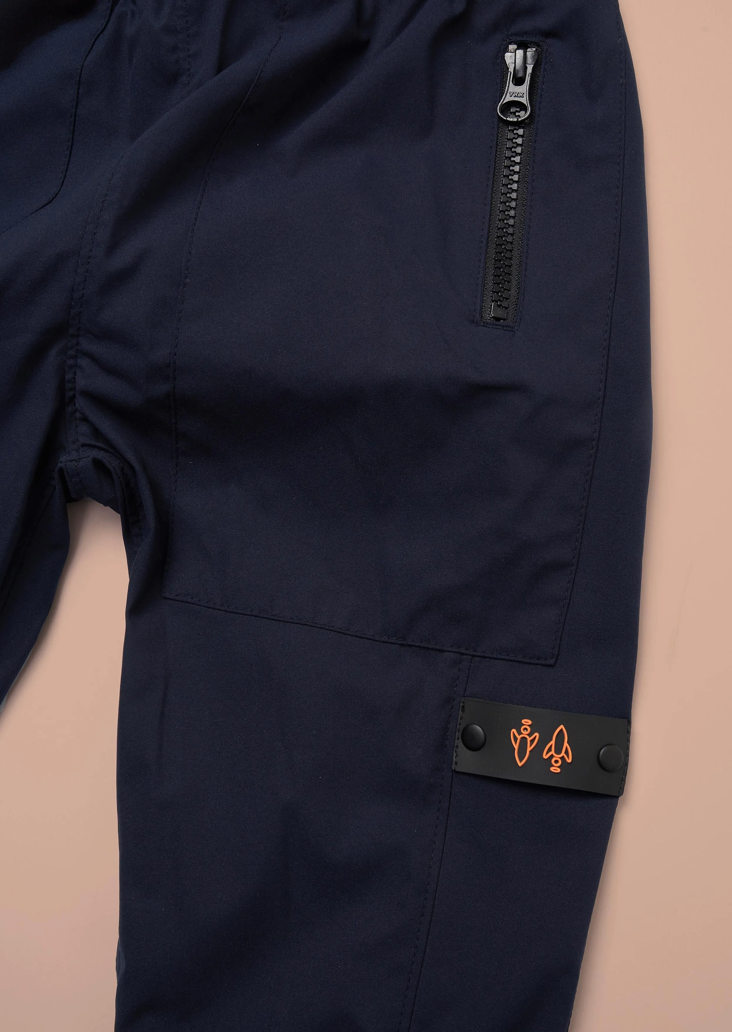 Frank Navy Panelled Mix Fabric Joggers