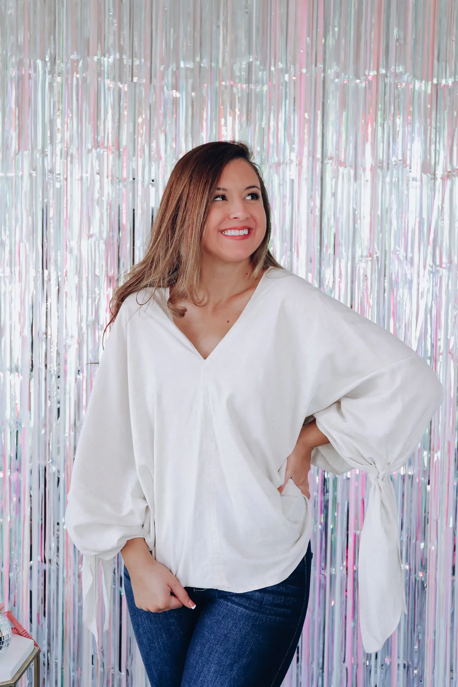 Free Spirit Tie Sleeve Blouse - Natural