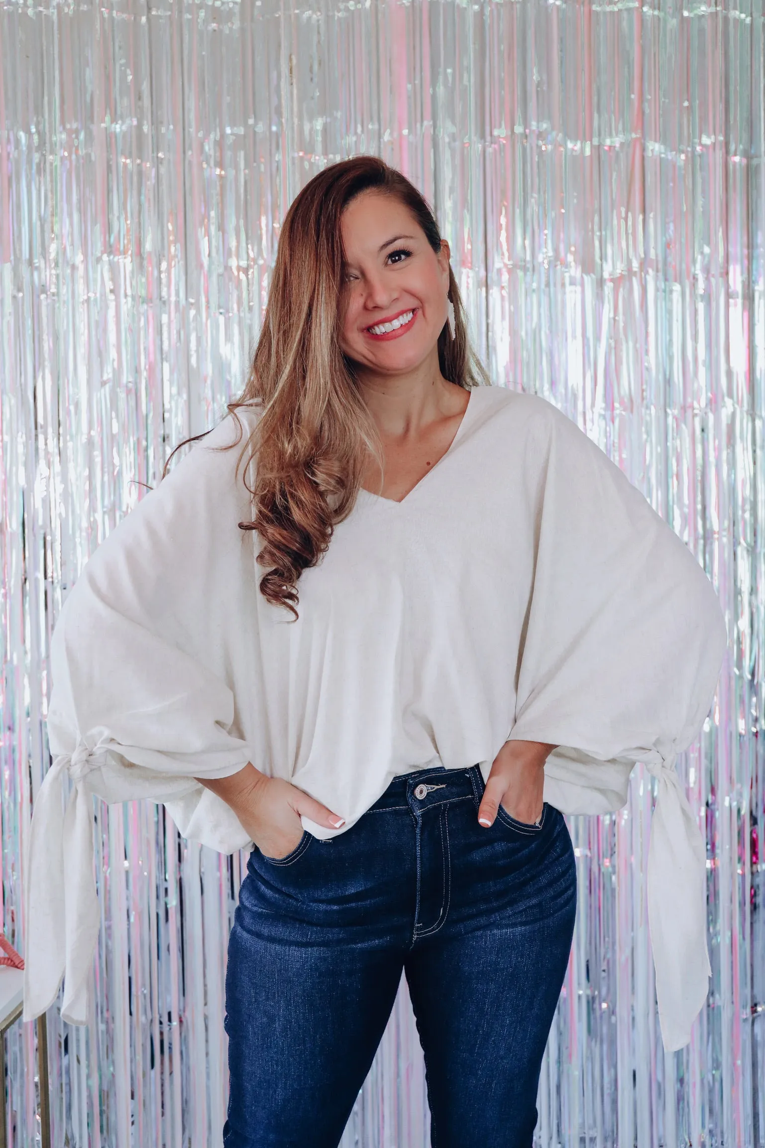 Free Spirit Tie Sleeve Blouse - Natural