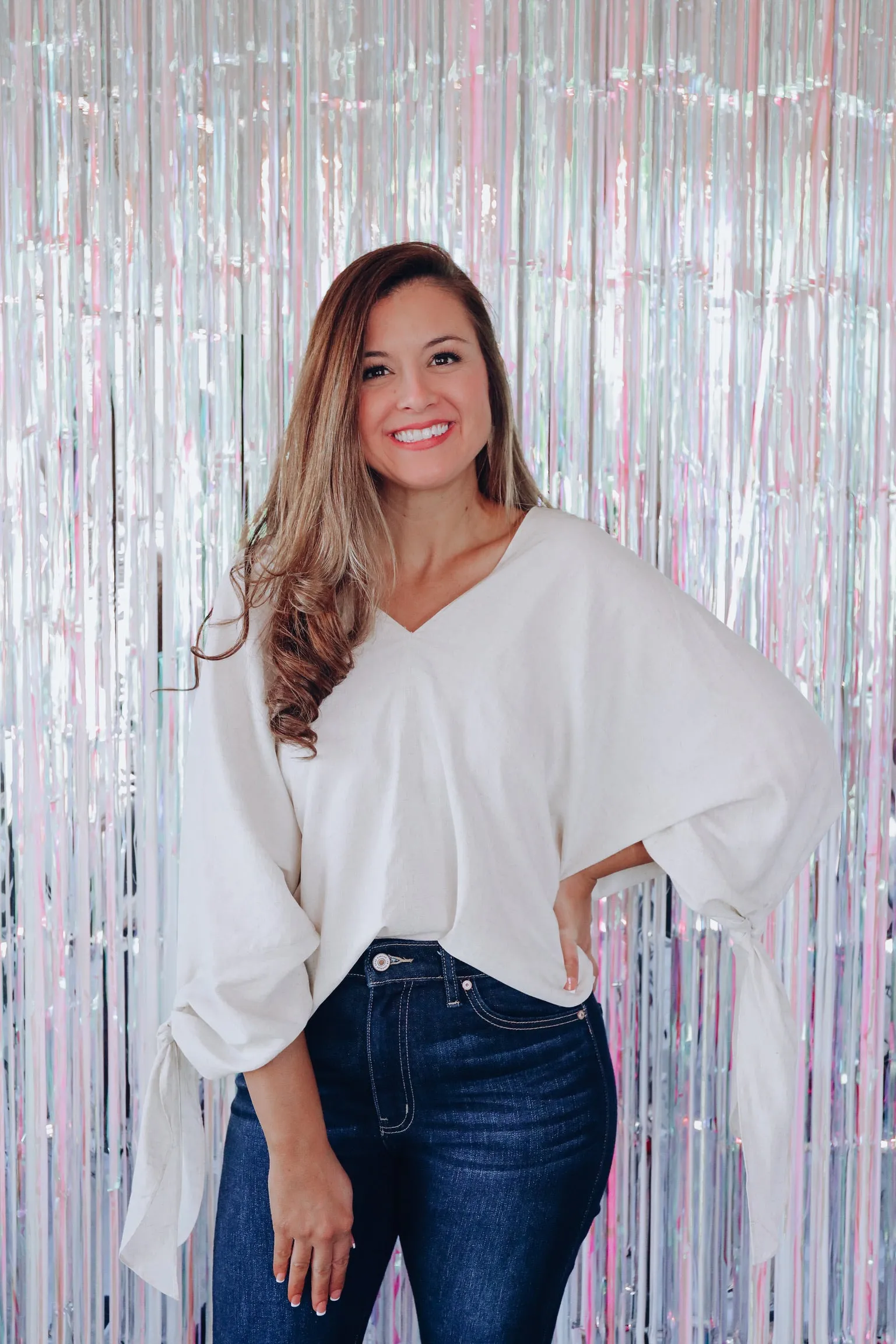 Free Spirit Tie Sleeve Blouse - Natural
