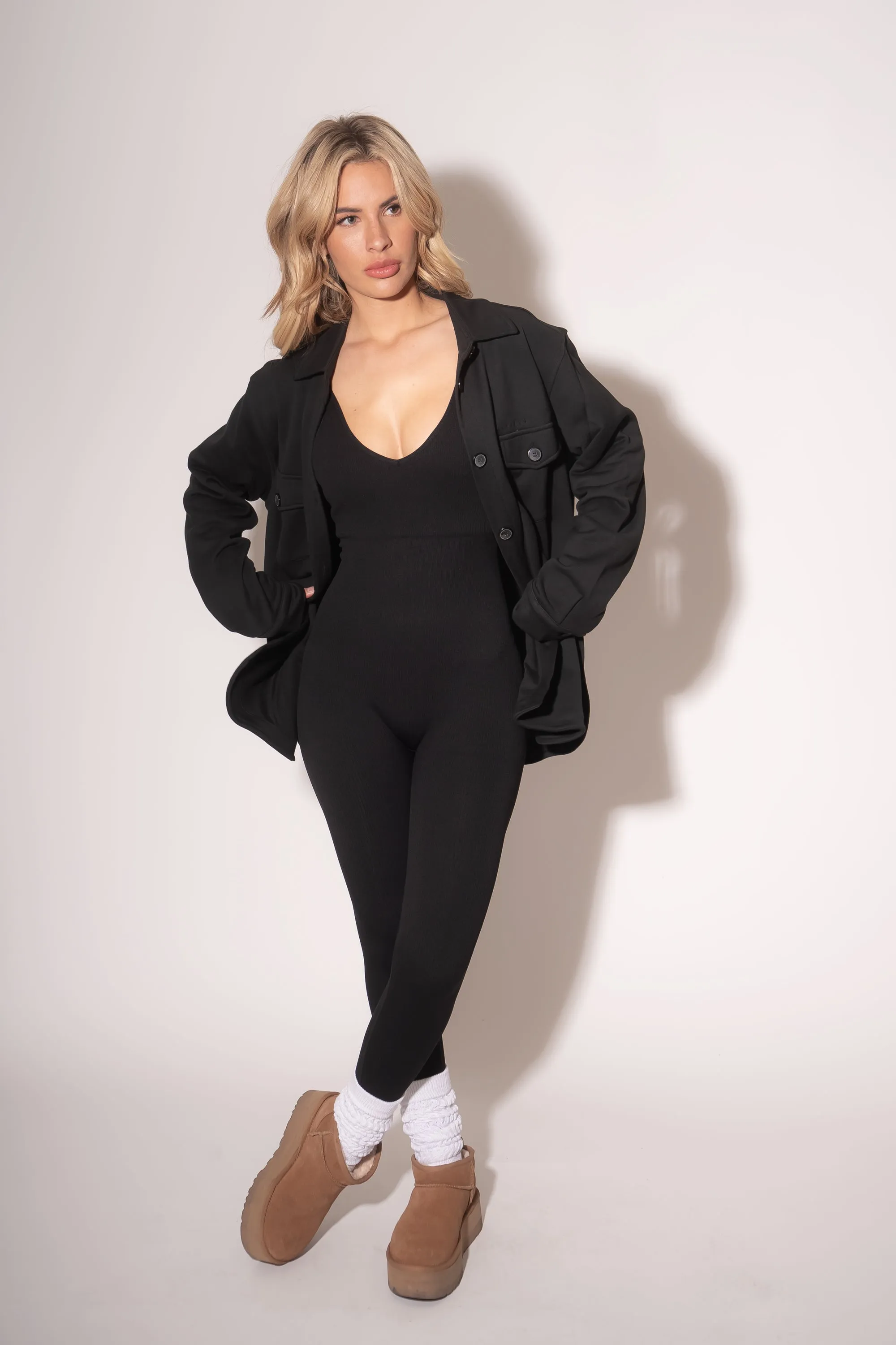 French Terry Button Down - Black