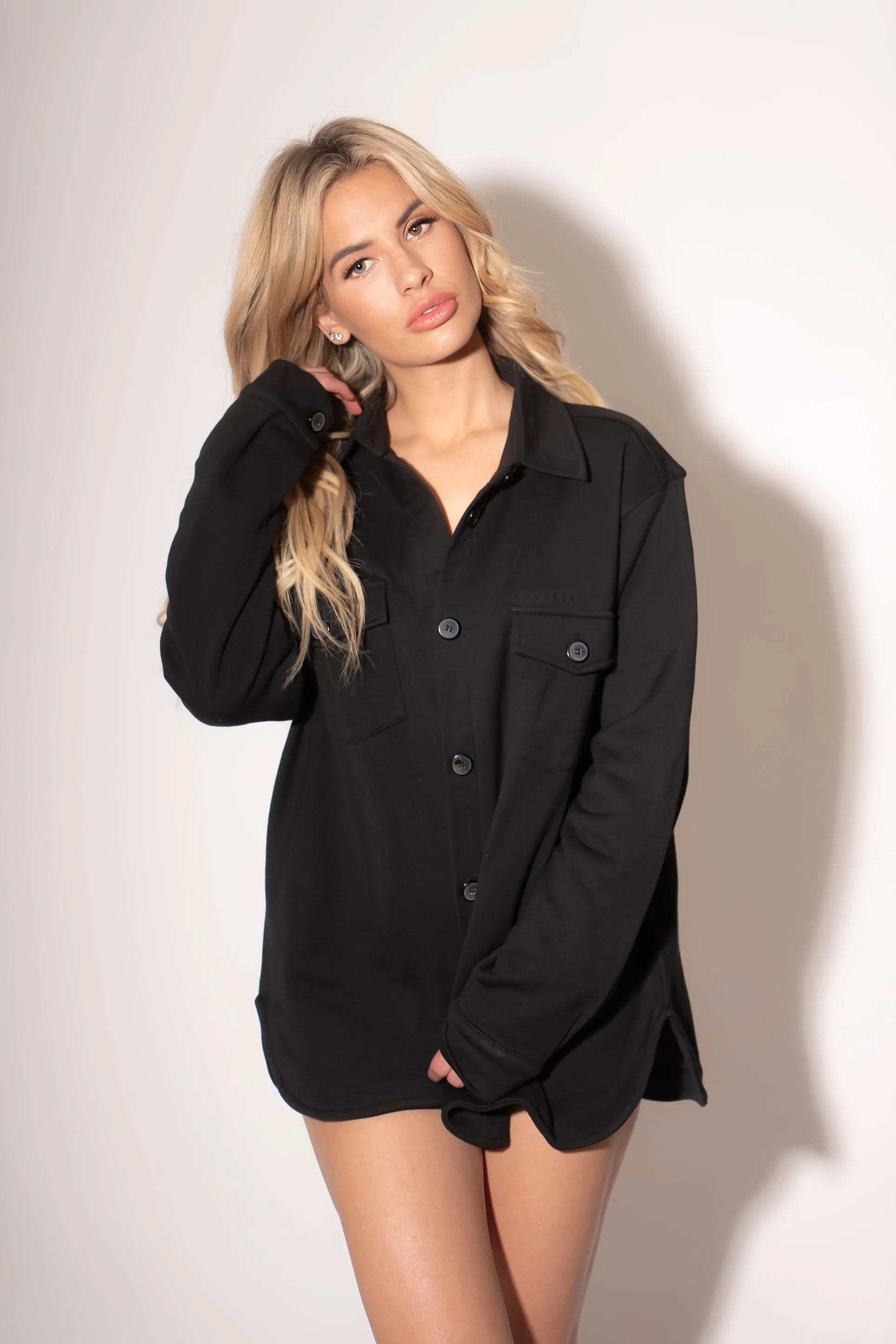 French Terry Button Down - Black