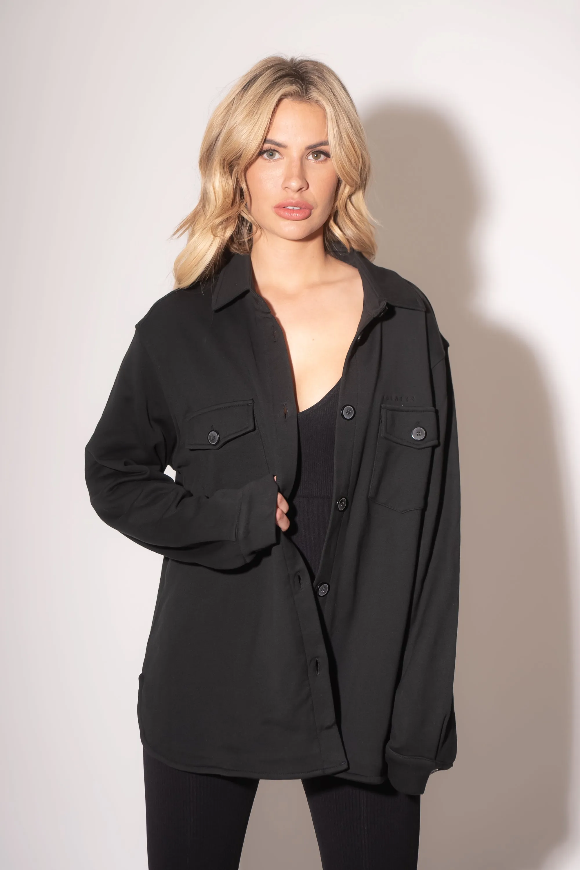 French Terry Button Down - Black