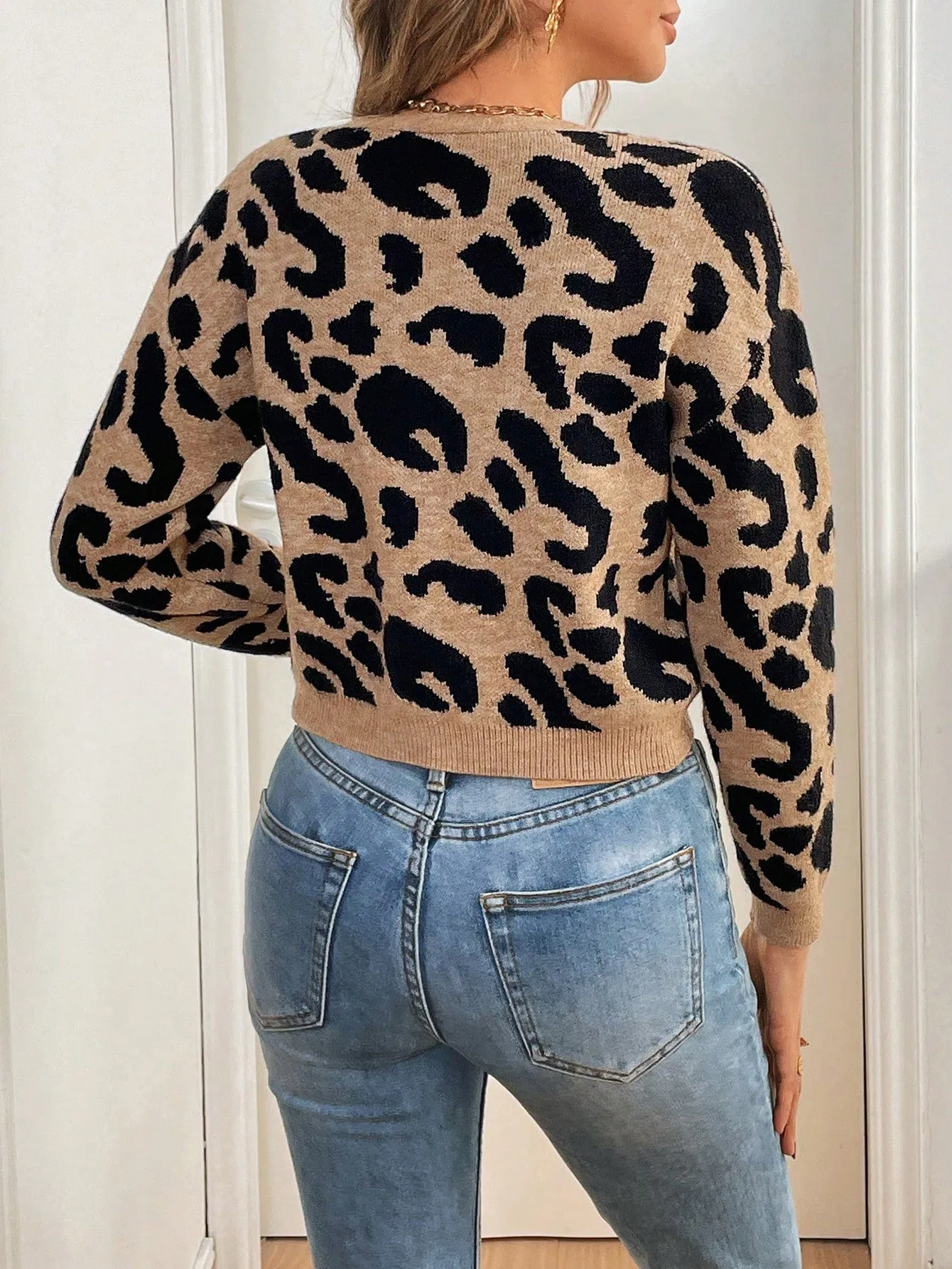 Frenchy Leopard Print Tie-Up Knitted Cardigan