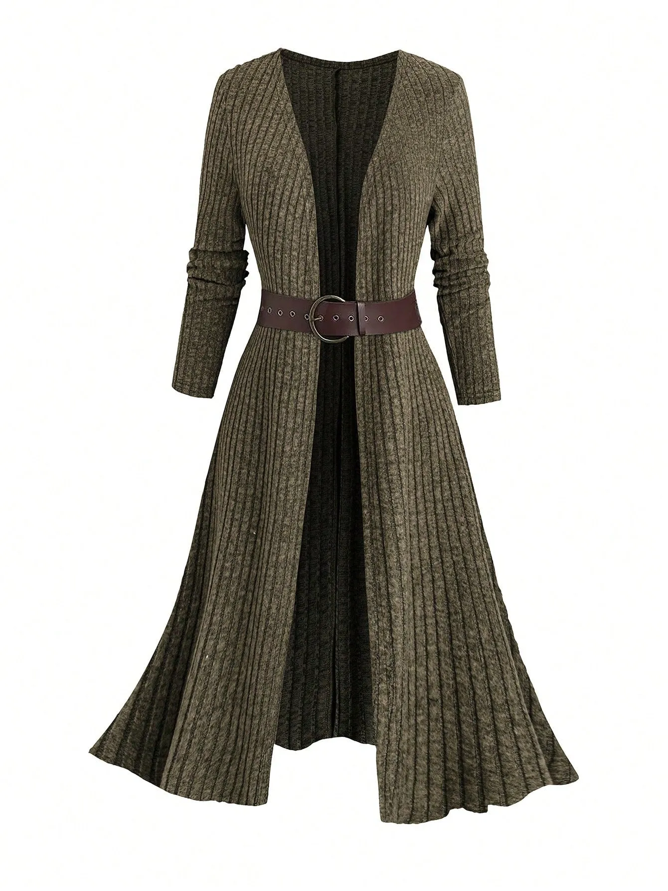 Frenchy Plus Size Women Elegant Simple Fashionable Brushed Ribbed Long Sleeve Loose Cardigan