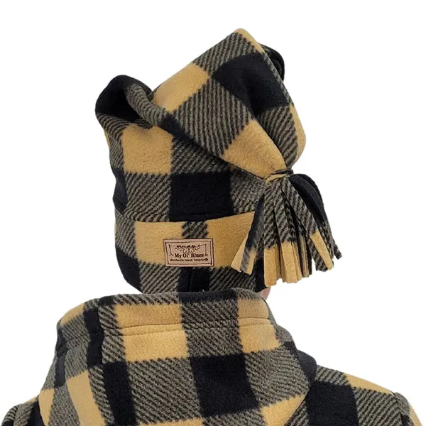 FRINGED LONG TOQUE BUFFALO CHECK TAN